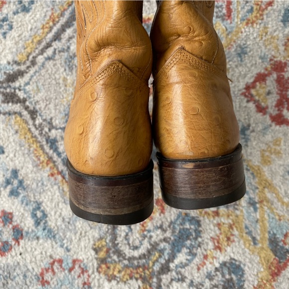 Vintage ACME Ostrich Grain Tan Leather Cowboy Boots, Size 6 - Picture 7 of 8